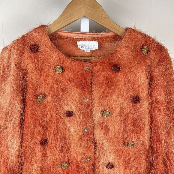 Vintage Sweaters - Vintage Breeze by Dorothy Schoelen Orange Rosette‎ Cardigan & Shell Set Medium